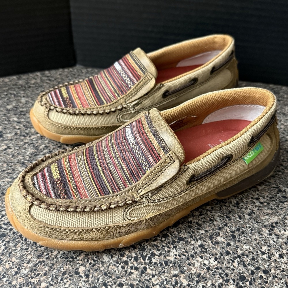 Twisted X Slip On Driving Mocs‎ Women's 6M Tan Striped Khaki Wdsm013